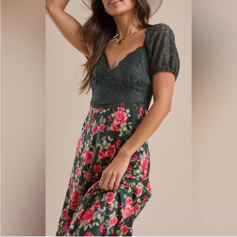 Altar'd State Gray and Green Puff Sleeve Sundress